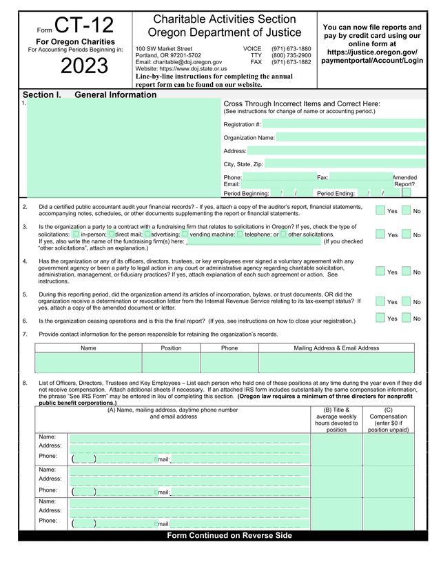 Form CT 12 For Oregon Charities screenshot