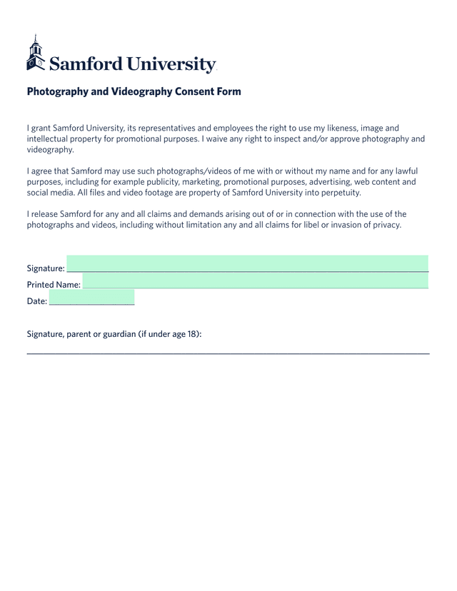 Photography And Videography Consent Form screenshot