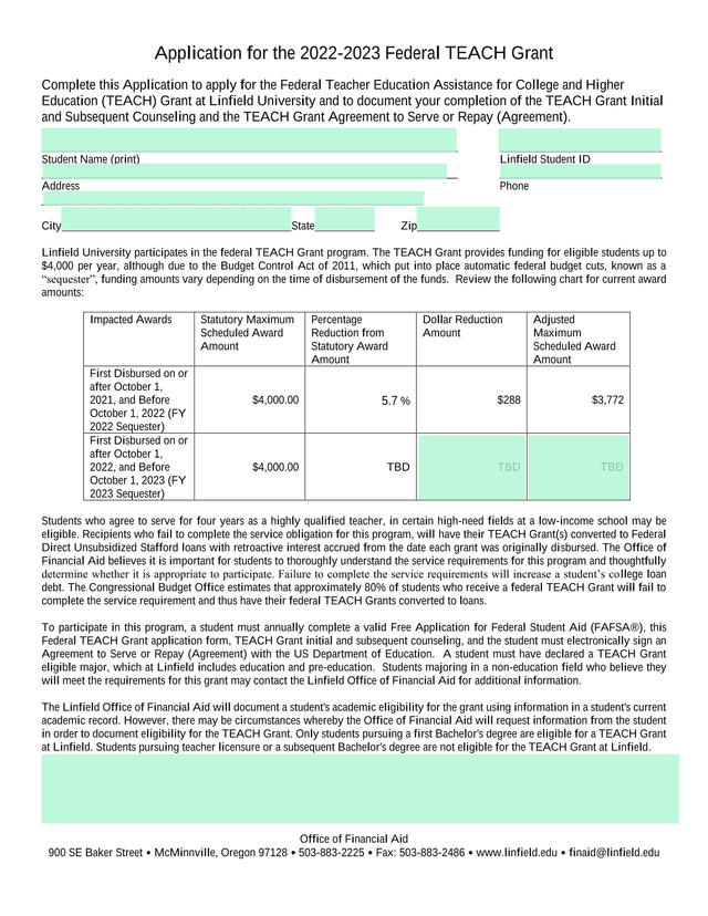 Application For The 2022 2023 Federal TEACH Grant screenshot