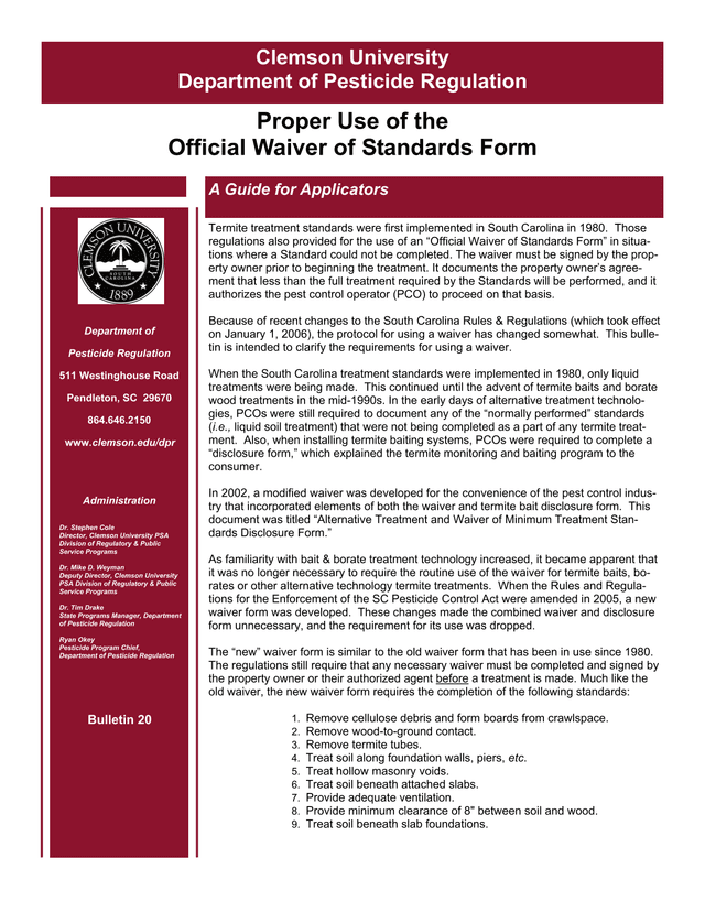 Proper Use Of The Official Waiver Of Standards Form screenshot
