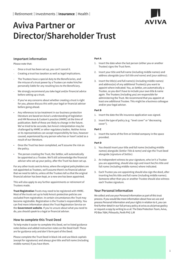 Aviva Partner Or DirectorShareholder Trust screenshot