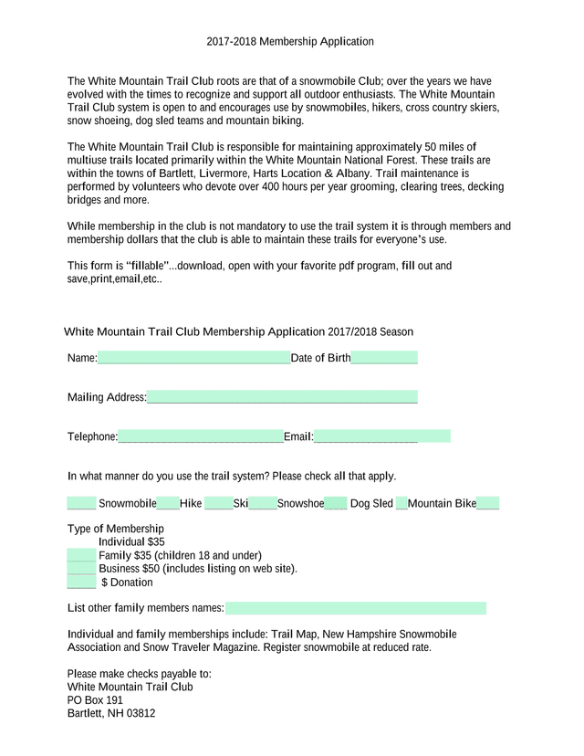 2017 2018 Membership Application screenshot