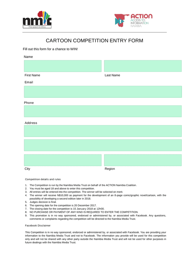 CARTOON COMPETITION ENTRY FORM screenshot