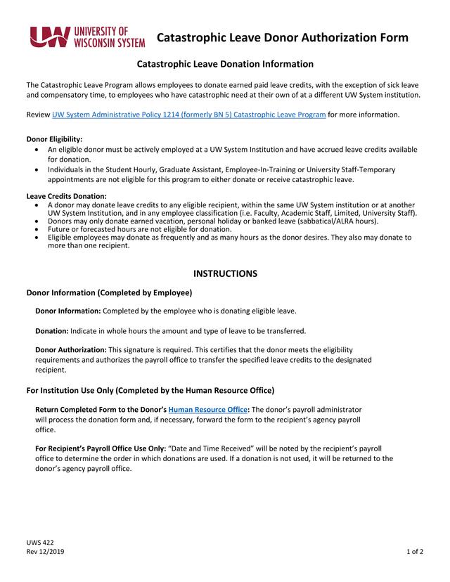 Catastrophic Leave Donor Authorization Form screenshot