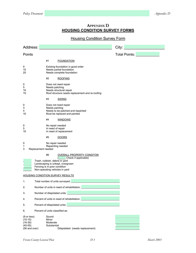 Housing Condition Survey Form screenshot