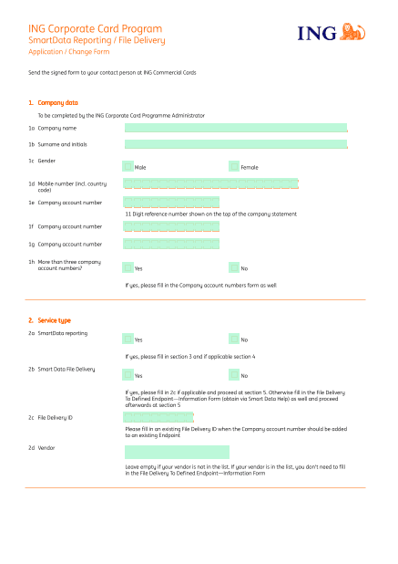 ING Corporate Card Program SmartData Reporting  File Delivery Application  Change Form screenshot