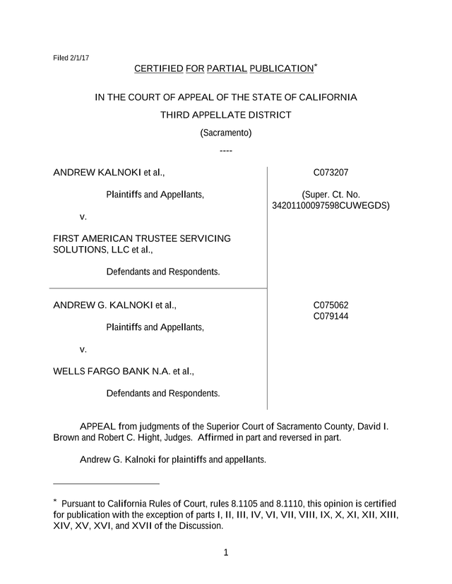 Court Of Appeal Opinion   Kalnoki V. First American Trustee Servicing Solutions Et Al. screenshot