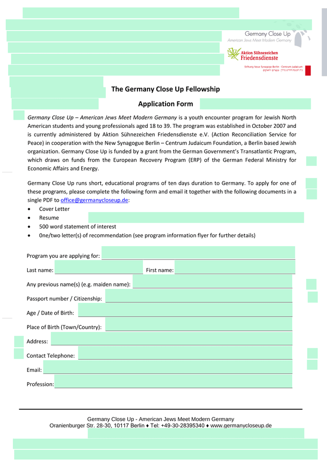 Germany Close Up Fellowship Application Form screenshot