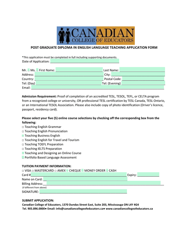 Post Graduate Diploma In English Language Teaching Application Form screenshot