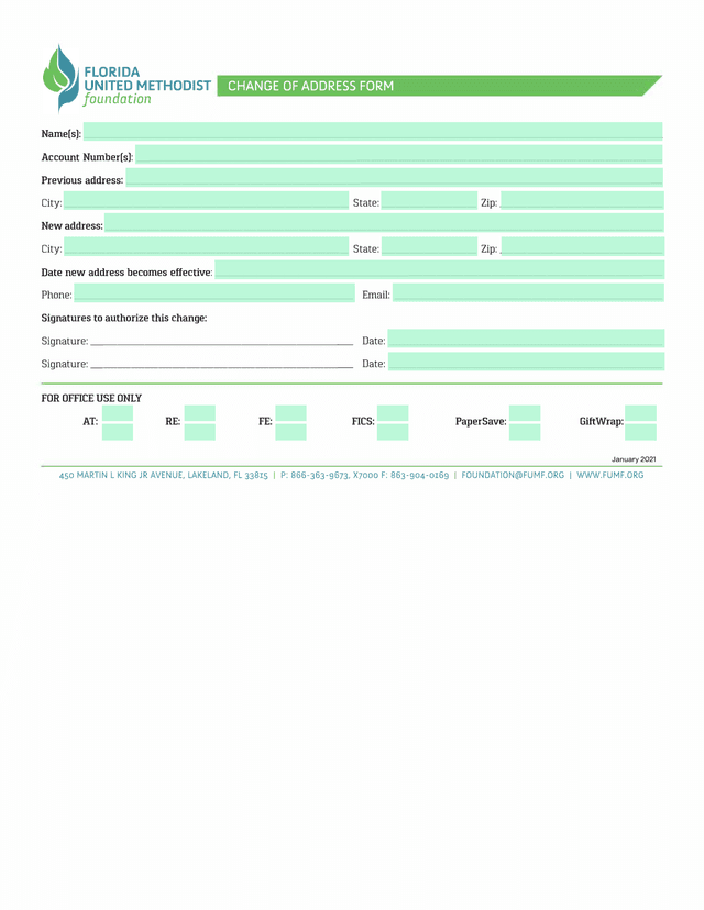 Change Of Address Form screenshot