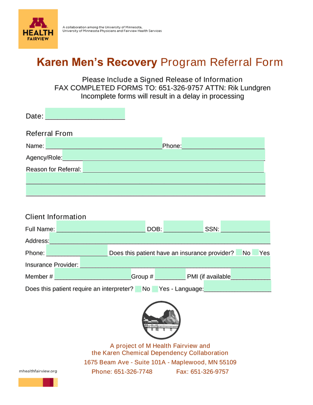 Karen MenS Recovery Program Referral Form screenshot