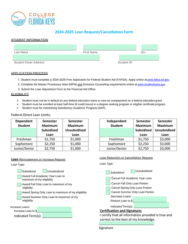 2024 2025 Loan RequestCancellation Form screenshot