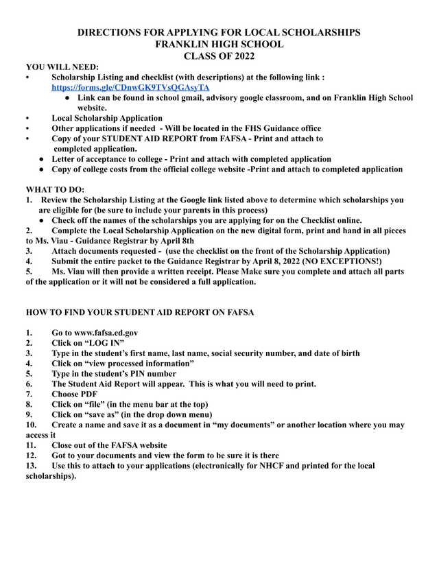 Directions For Applying For Local Scholarships screenshot