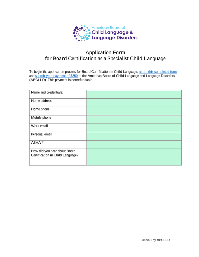 Application Form For Board Certification As A Specialist Child Language screenshot