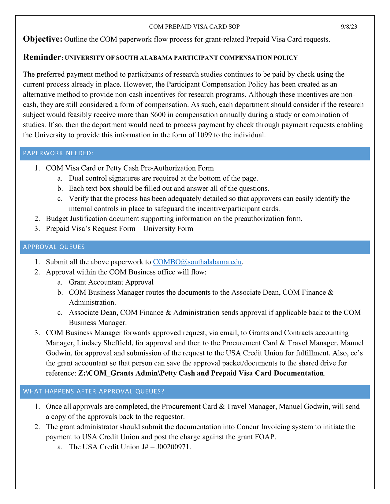 COM Prepaid Visa Card SOP screenshot