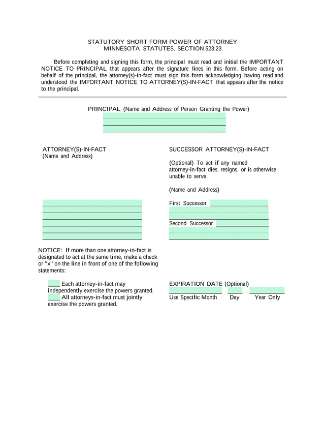 STATUTORY SHORT FORM POWER OF ATTORNEY screenshot
