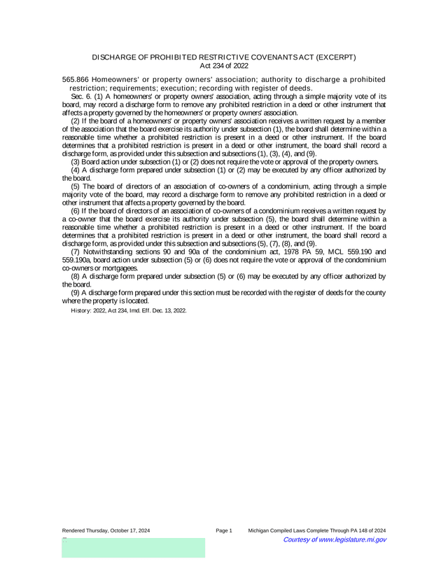 Discharge Of Prohibited Restrictive Covenants Act (Excerpt) screenshot
