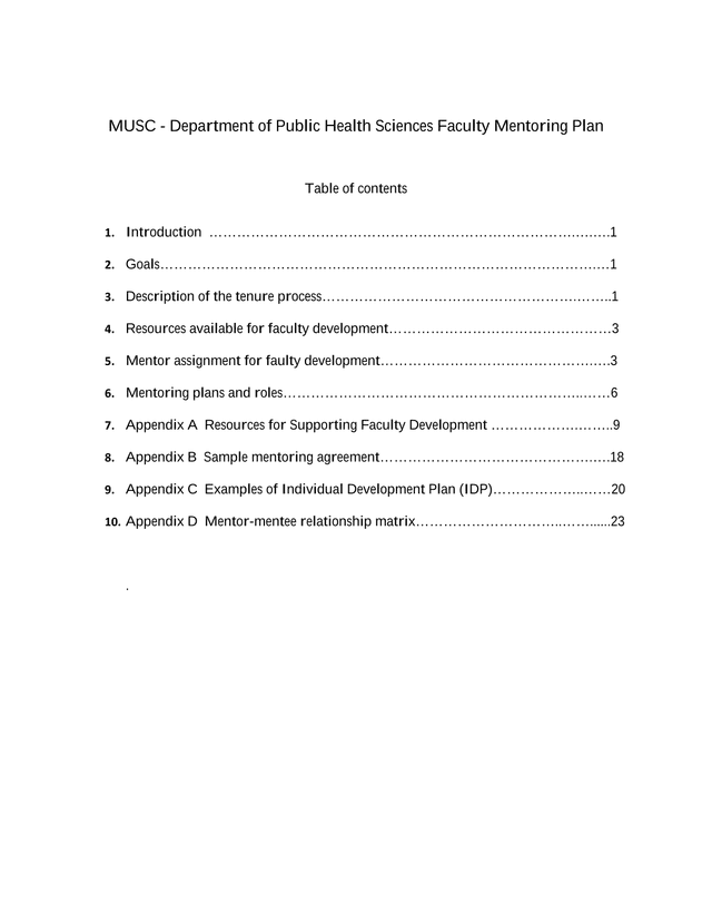 MUSC   Department Of Public Health Sciences Faculty Mentoring Plan screenshot