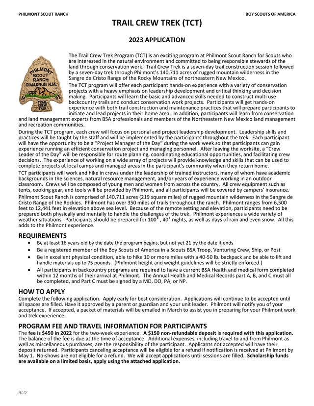 Trail Crew Trek (TCT) Application screenshot