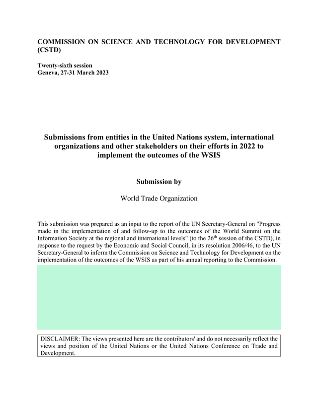 WSIS Follow Up Reporting 2022 WTO Submission screenshot