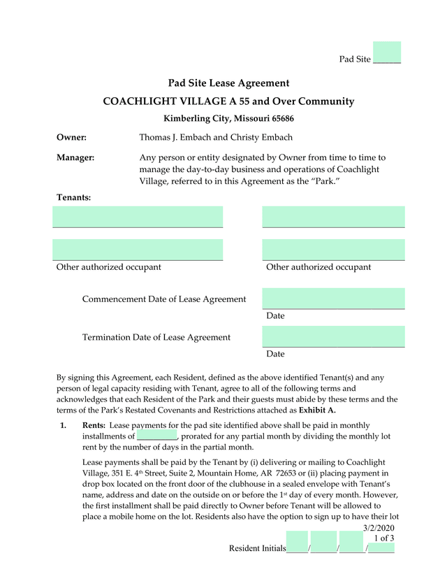Pad Site Lease Agreement screenshot