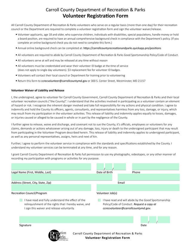 Volunteer Registration Form screenshot
