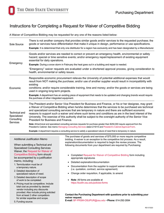 Request For Waiver Of Competitive Bidding screenshot