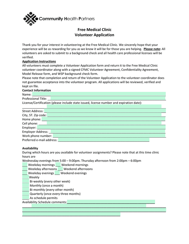 Free Medical Clinic Volunteer Application screenshot