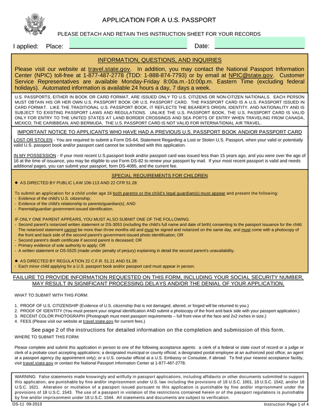 U.S. Passport Application   Special Requirements For Children screenshot