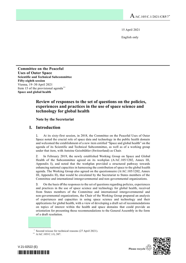 Review Of Responses To Space Science And Global Health Questionnaire screenshot