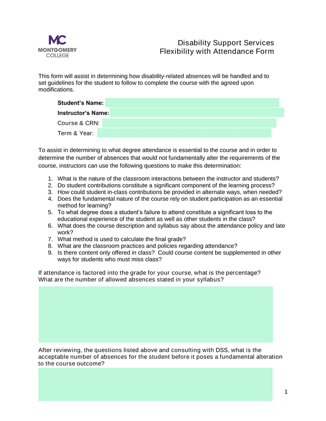 Flexibility With Attendance Form screenshot