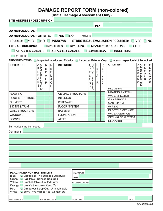 DAMAGE REPORT FORM screenshot