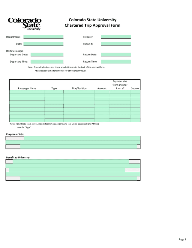 Chartered Trip Approval Form screenshot