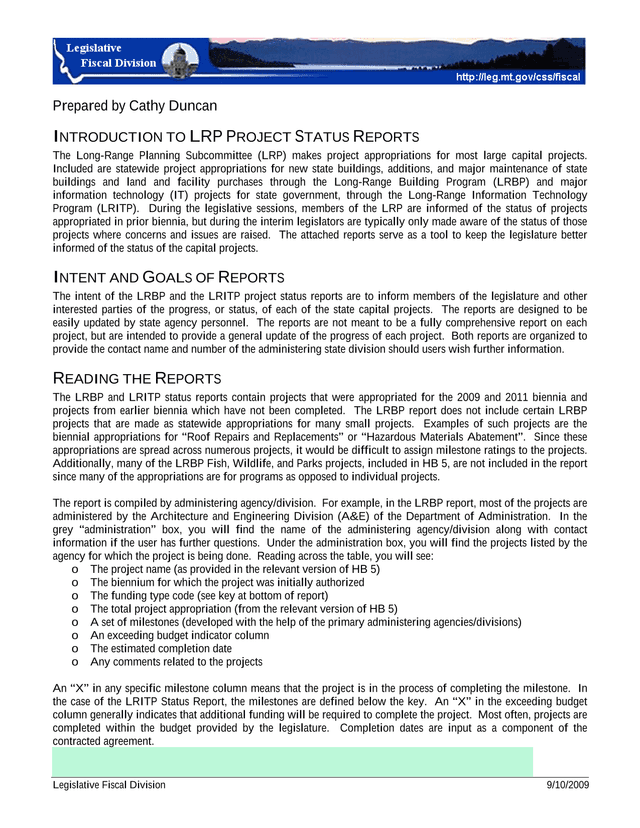 Introduction To LRP Project Status Reports screenshot