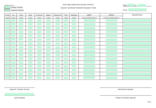 Budget  Expense Transfer Request Form screenshot