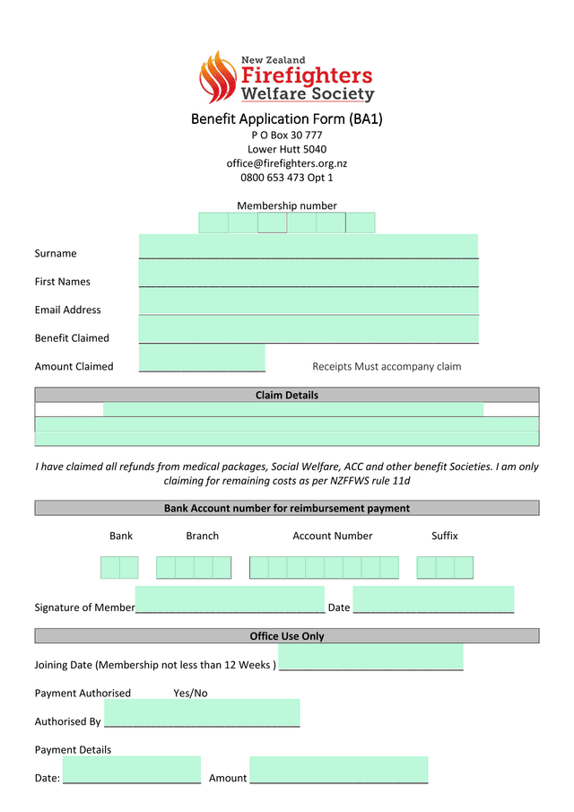 Benefit Application Form (BA1) screenshot