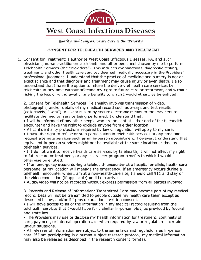 Consent For Telehealth Services And Treatment screenshot