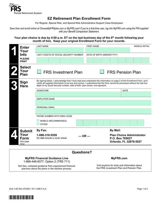 EZ Retirement Plan Enrollment Form screenshot