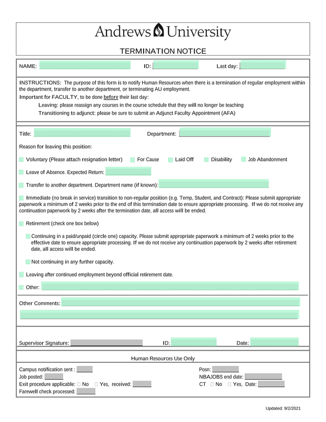 Termination Notice screenshot