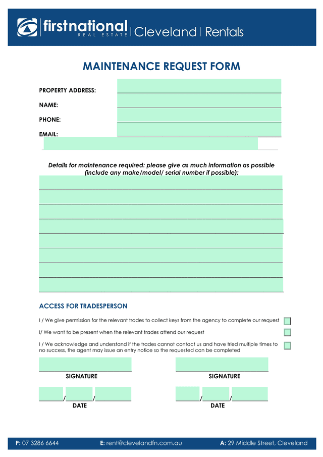 Maintenance Request Form screenshot
