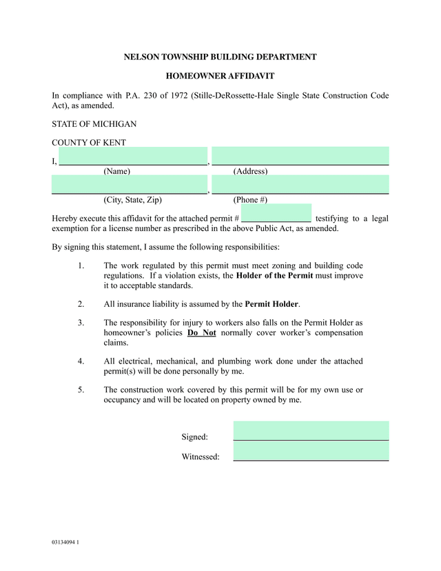 Homeowner Affidavit screenshot