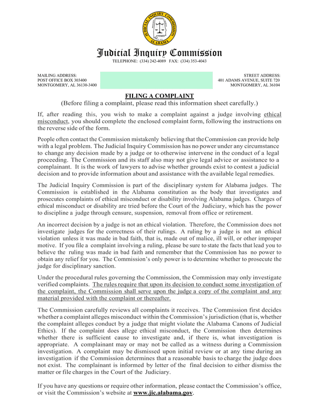Filing A Complaint Against A Judge screenshot