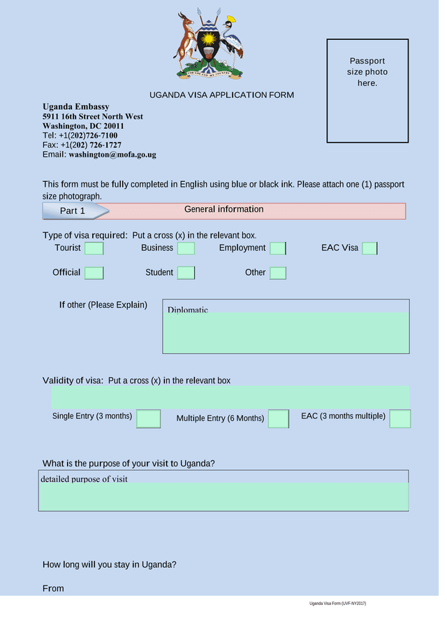 Uganda Visa Form (UVF NY2017) screenshot