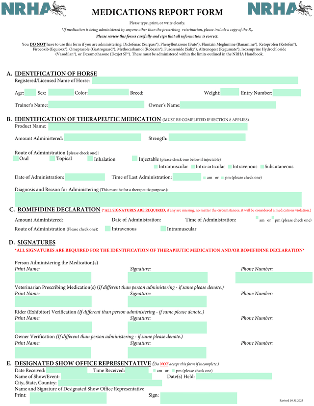MEDICATIONS REPORT FORM screenshot