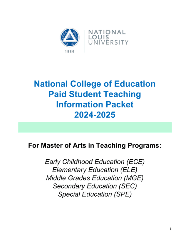 Paid Student Teaching Information Packet screenshot