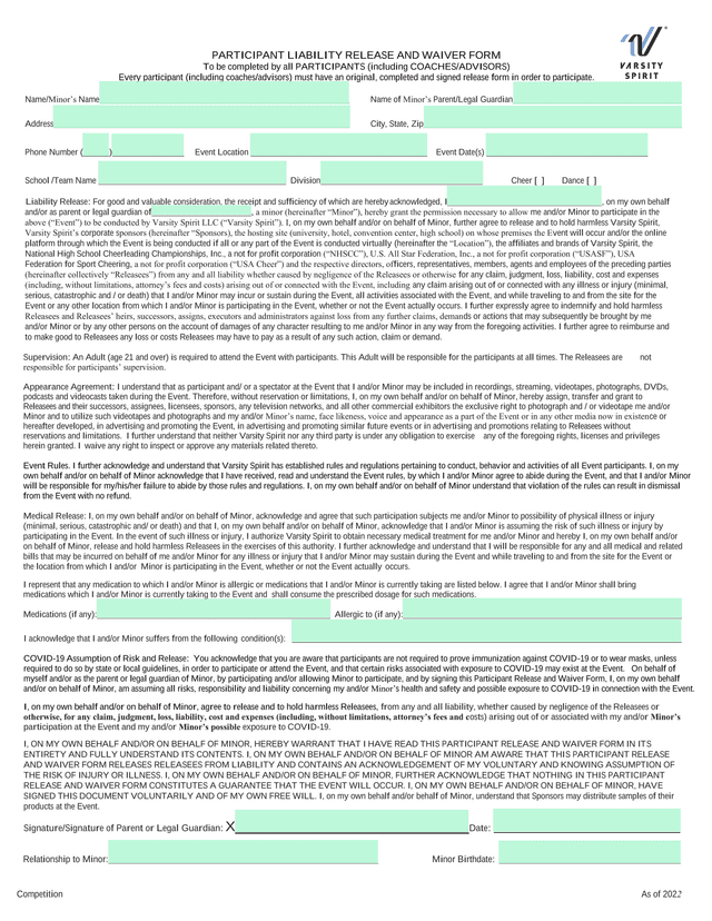 Participant Liability Release And Waiver Form screenshot