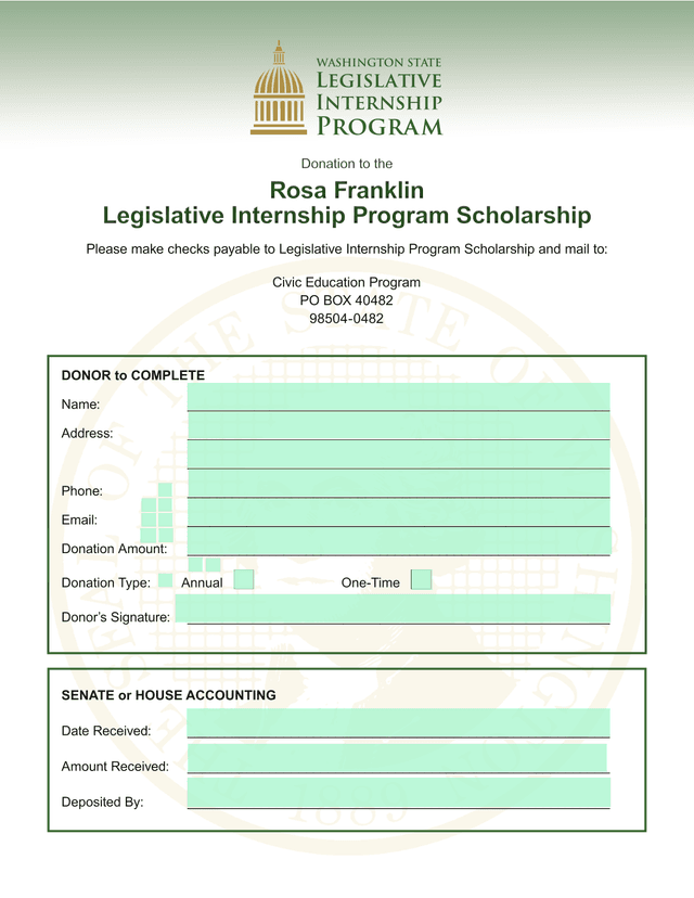 Rosa Franklin Legislative Internship Program Scholarship Donation Form screenshot