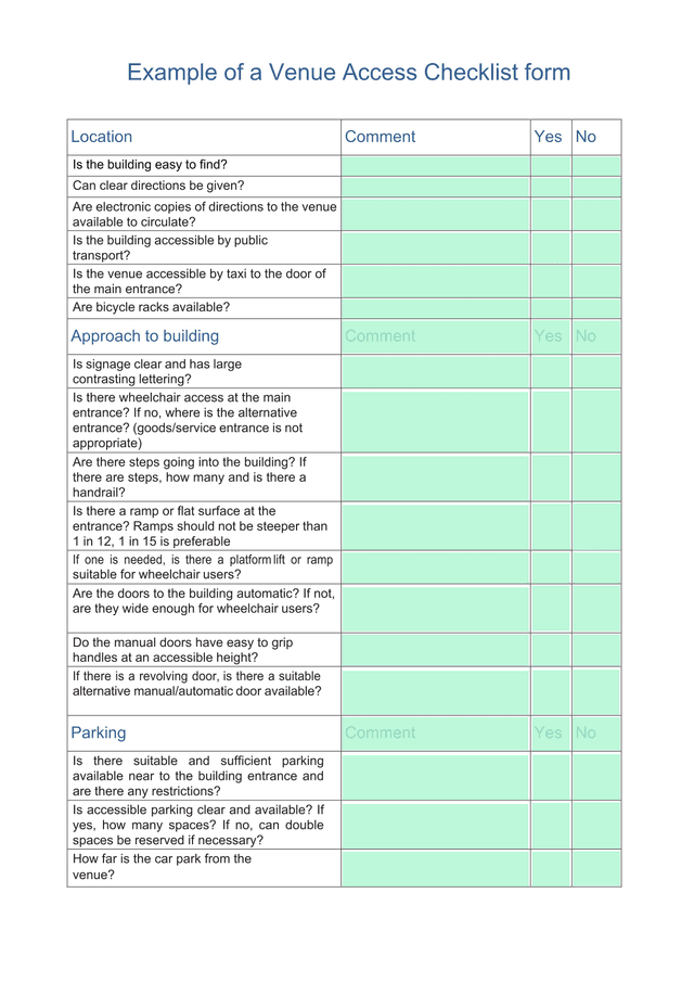 Venue Access Checklist screenshot