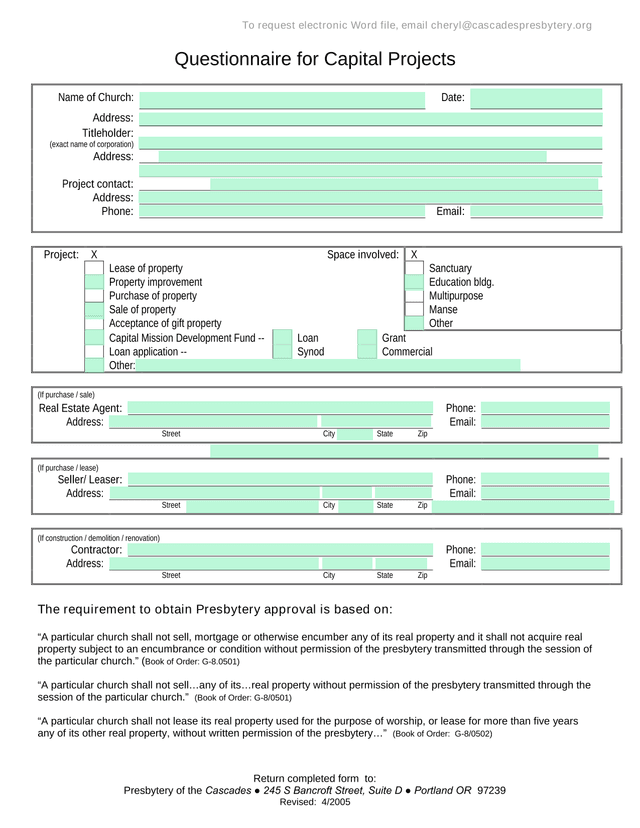 Questionnaire For Capital Projects screenshot