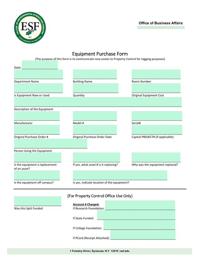 Equipment Purchase Form screenshot